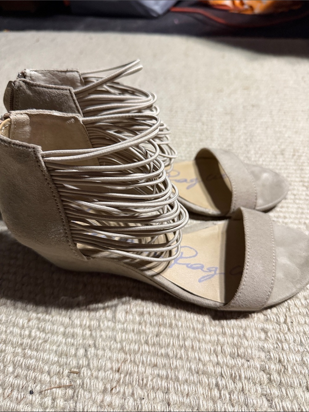 American Rag Beige Strappy Fringe Wedge Sandals